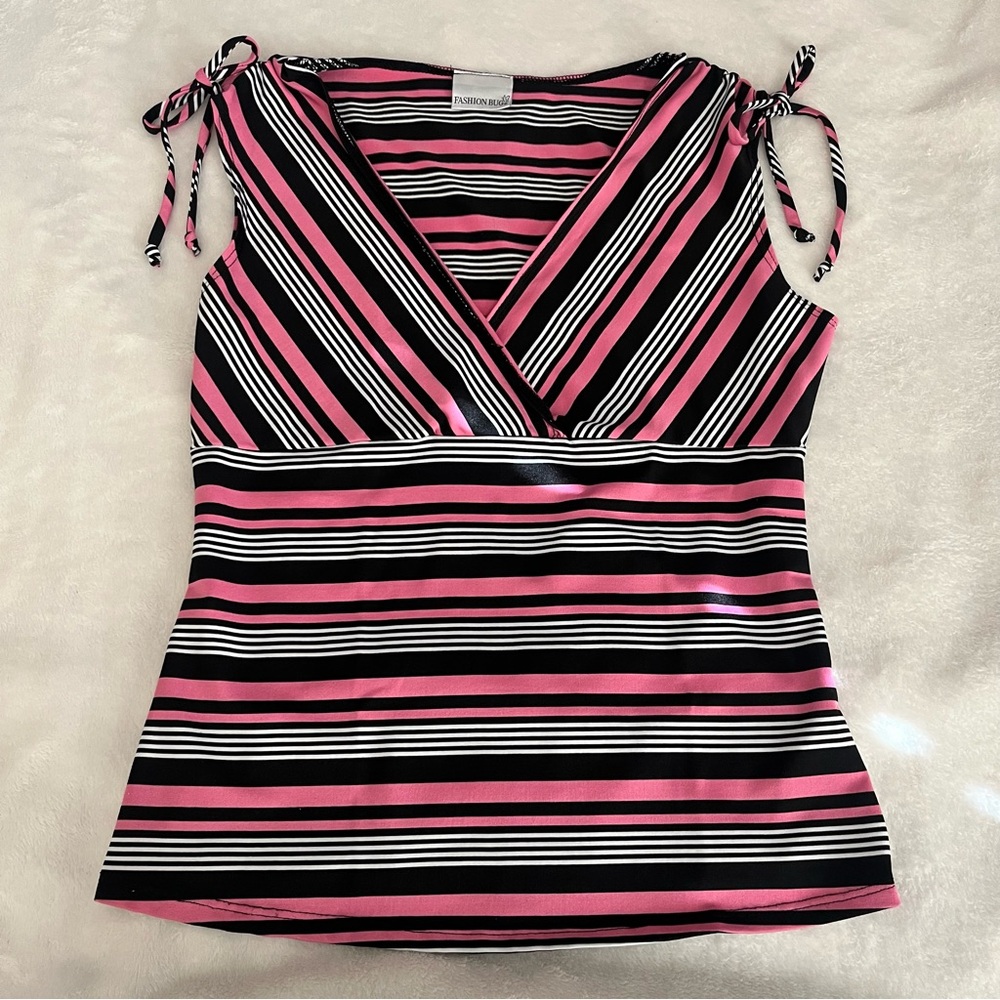 Fashion Bug Striped V-neck Sleeveless Top